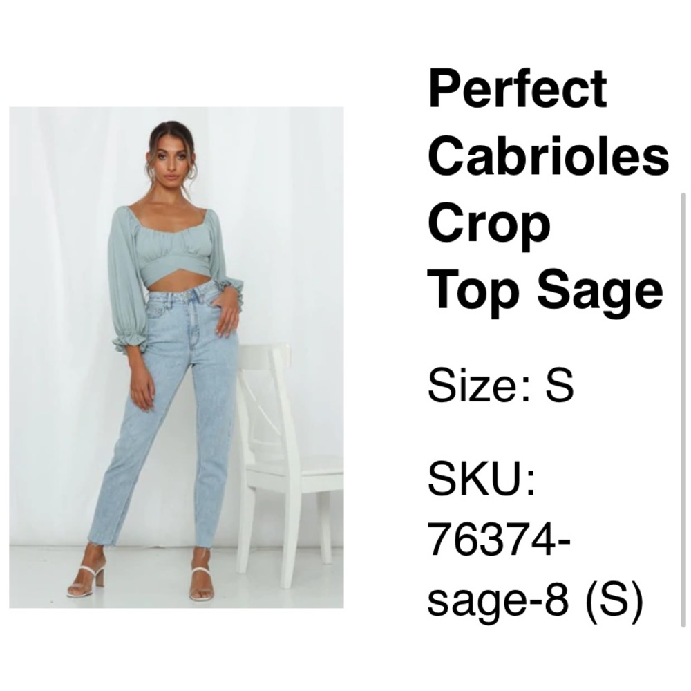 NWT HELLO MOLLY Perfect Cabrioles Crop Top Sage Green SIZE SMALL - NEW WITH TAGS